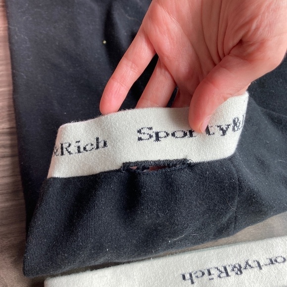 Sporty & Rich Serif Logo Knit Legging and Bra Set Black and White Small - Picture 12 of 12